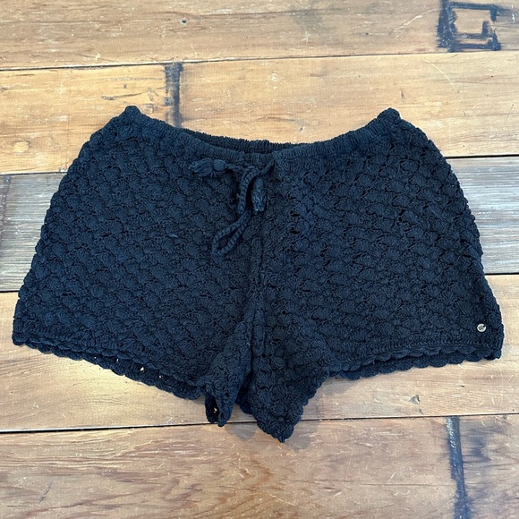 Brownie Knit Crochet Black Drawstring Shorts Size M - Picture 1 of 3